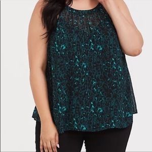 Torrid Emerald Green & Black Leopard Chiffon Halter Blouse Size 2X